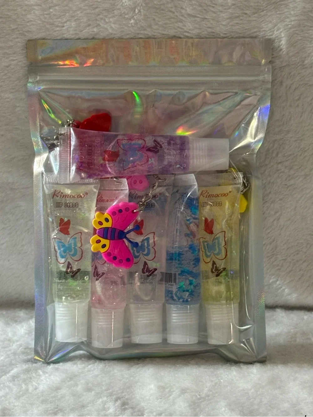 Rimocoo Butterfly Lip Gloss Set — Blue, Clear, Pink, Green, Yellow and Purple